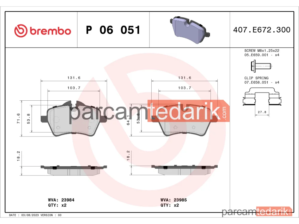 BREMBO P06051 | Fren Balatası (Ön) — Mini, Mini Coupe, Mini Roadster