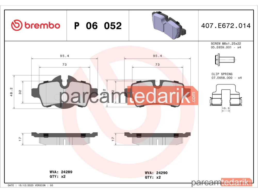 BREMBO P06052 | Fren Balatası (Arka) — Mini, Mini Clubman, Mini Coupe