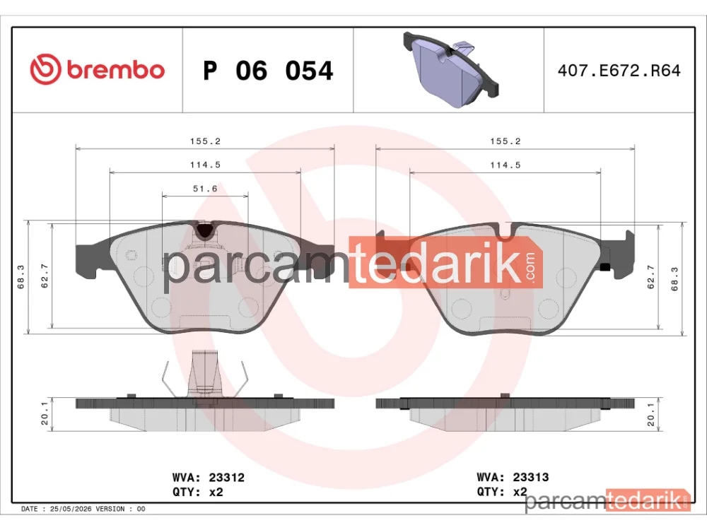 BREMBO P06054 | Fren Balatası (Ön) — BMW 5, BMW 5 Touring, BMW 7