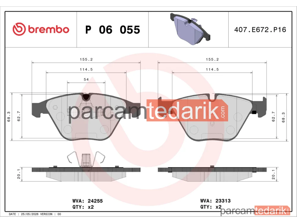 BREMBO P06055 | Fren Balatası (Ön) — BMW X1, BMW 3 Touring, BMW 3 Coupe