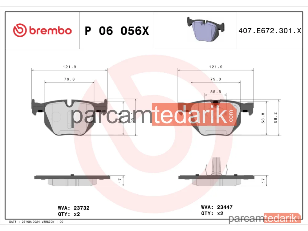 BREMBO P06056X | Fren Balatası (Arka) — BMW X5, BMW X6