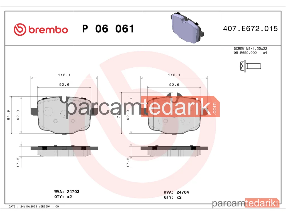 BREMBO P06061 | Fren Balatası (Arka) — BMW 5 Touring, BMW 5, BMW 6 Coupe