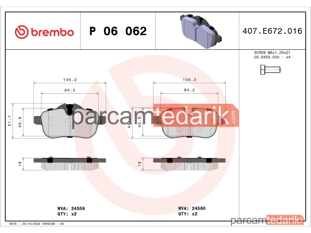 P06062 | Fren Balatası (Arka) — BMW Z4 Roadster