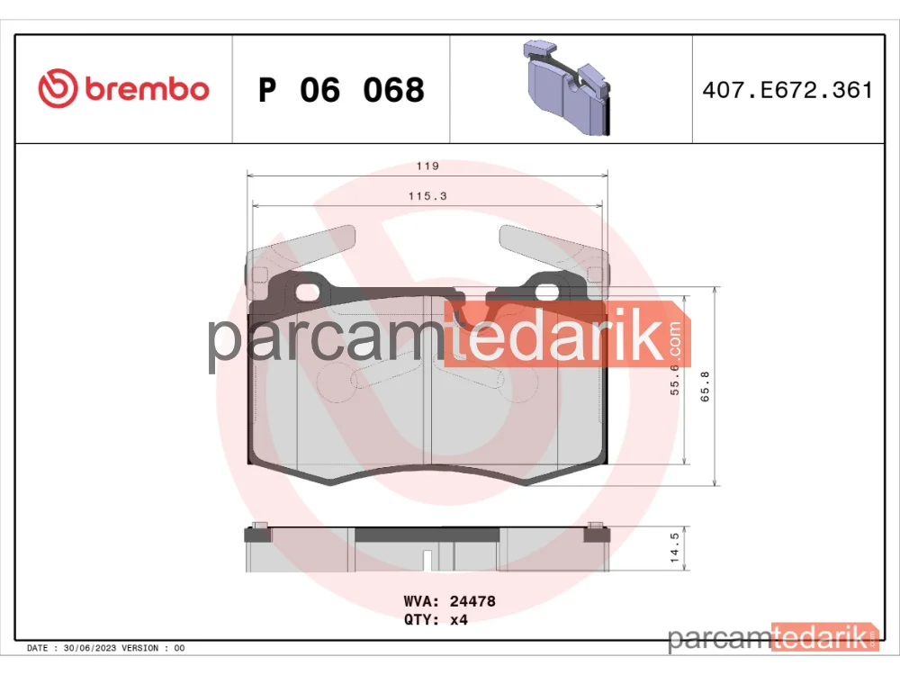 BREMBO P06068 | Fren Balatası (Ön) — Mini, Mini Clubman, Mini Coupe