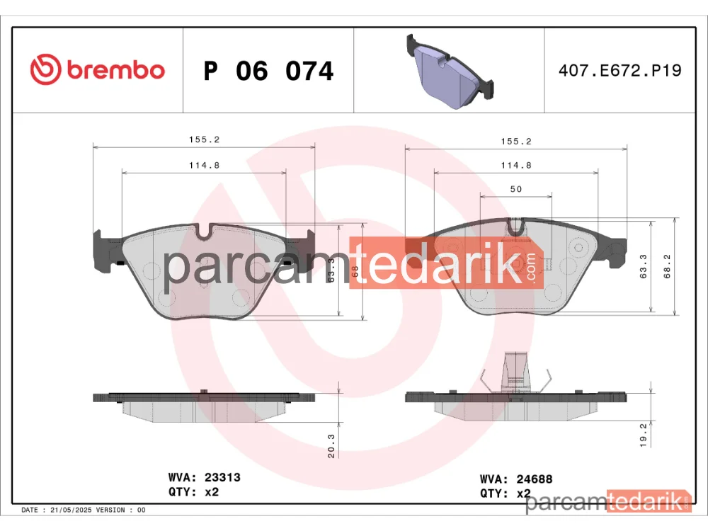 BREMBO P06074 | Fren Balatası (Ön) — BMW 5 Touring, BMW 5, BMW 6 Coupe