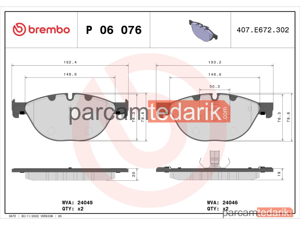 BREMBO P06076 | Fren Balatası (Ön) — BMW 5 Touring, BMW 5, BMW 7