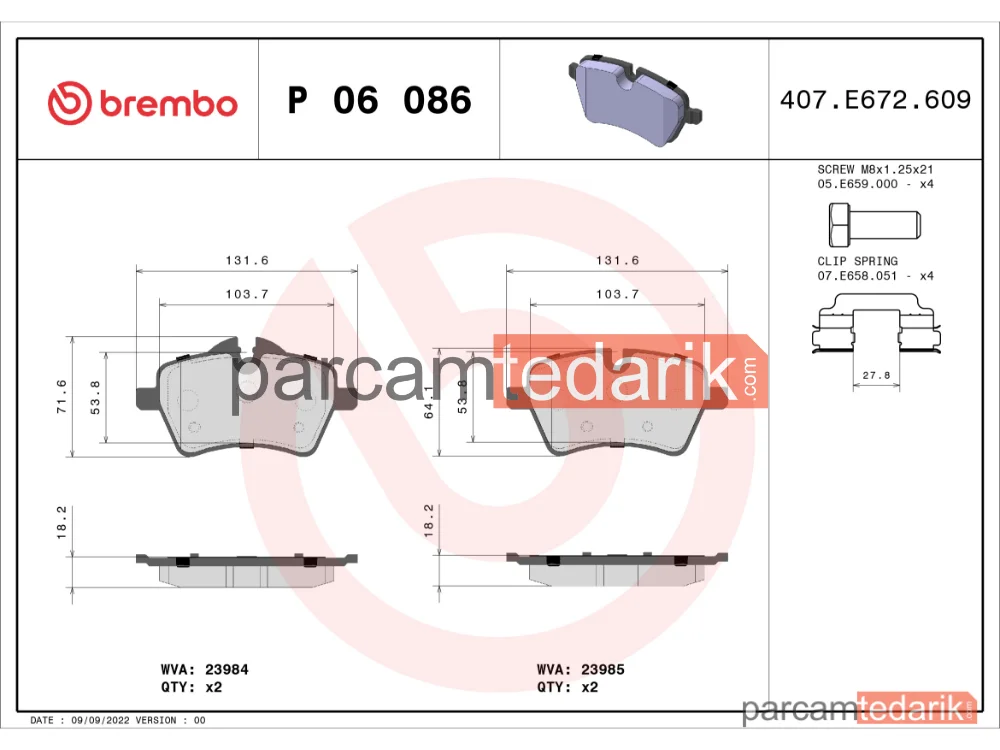 BREMBO P06086 | Fren Balatası (Ön) — Mini Countryman, Mini Paceman, Mini