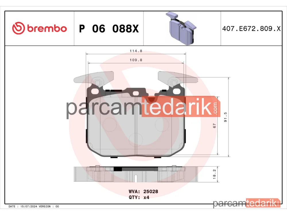 BREMBO P06088X | Fren Balatası (Ön, Xtra) — BMW 1, BMW 3, BMW 4 Gran Coupe