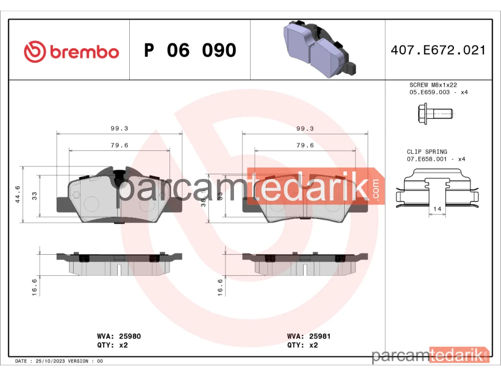BREMBO P06090 | Fren Balatası (Arka) — Mini, Mini Cabrio