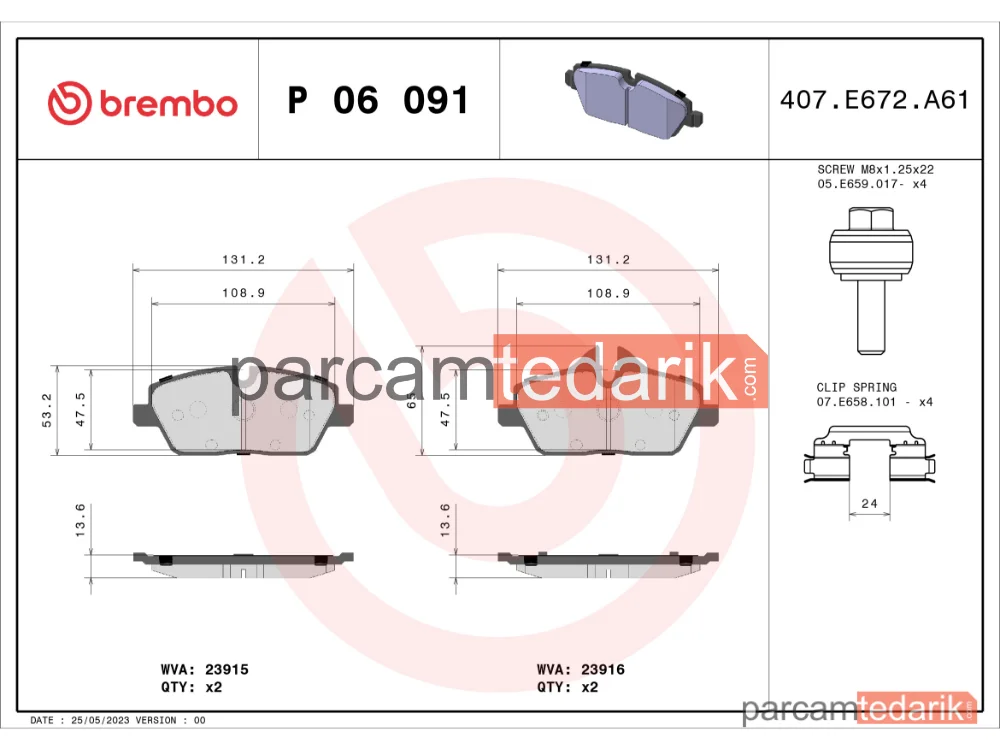 BREMBO P06091 | Fren Balatası (Ön) — BMW i3