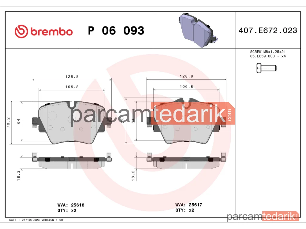BREMBO P06093 | Fren Balatası (Ön) — BMW X2, BMW X1, BMW 5 Touring