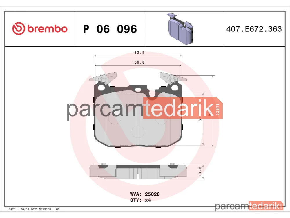 BREMBO P06096 | Fren Balatası (Ön) — BMW 3, BMW 4 Cabrio, BMW 4 Gran Coupe