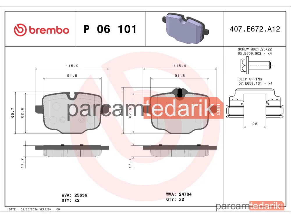 BREMBO P06101 | Fren Balatası (Arka) — BMW 5, BMW 5 Touring, BMW X3