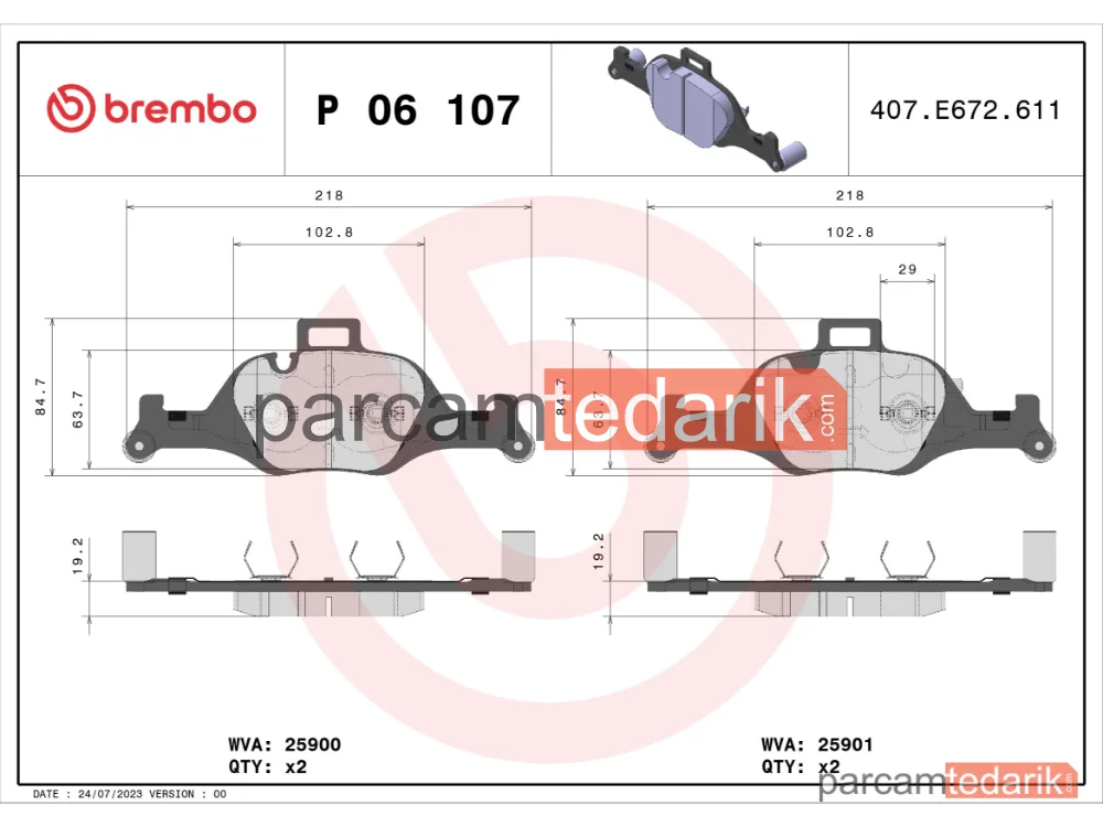 BREMBO P06107 | Fren Balatası (Ön) — BMW 5, BMW 5 Touring, BMW X3