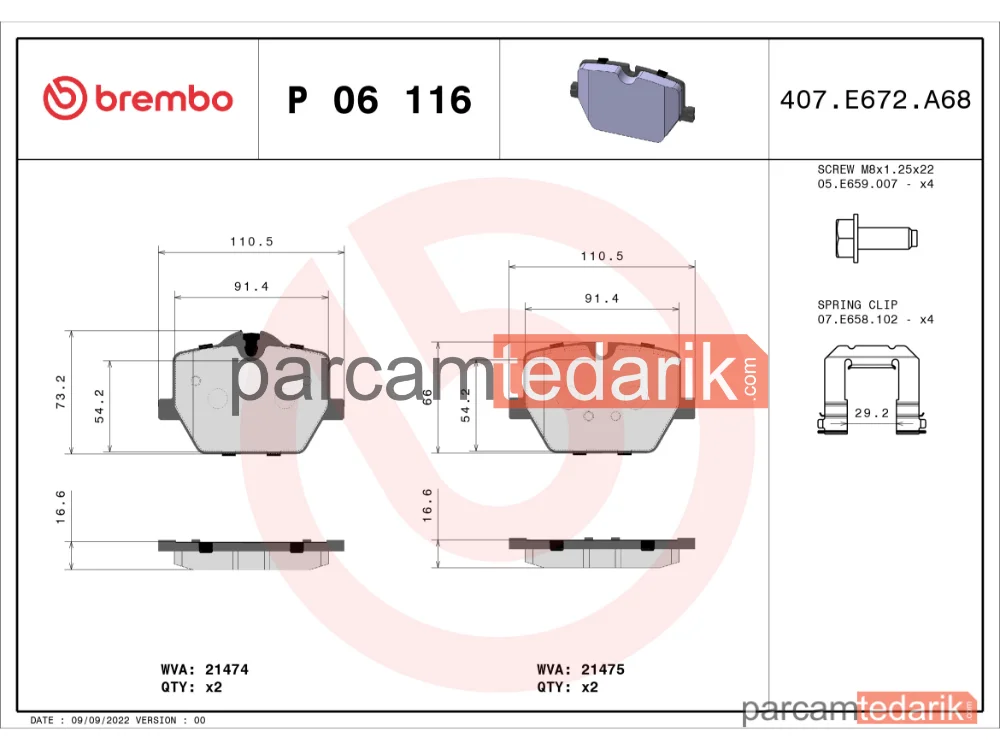 BREMBO P06116 | Fren Balatası (Arka) — BMW 3, BMW 3 Touring, BMW 4 Coupe