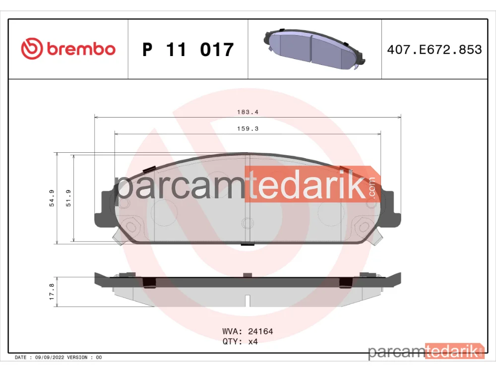 BREMBO P11017 | Fren Balatası (Ön) — Chrysler 300C Touring, Chrysler 300C, Lancia Thema