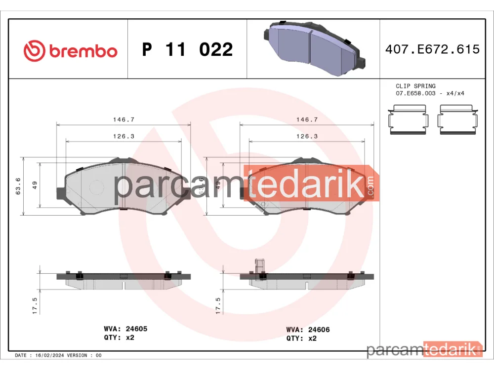 BREMBO P11022 | Fren Balatası (Ön) — Fiat Freemont, Dodge Journey, Jeep Wrangler III