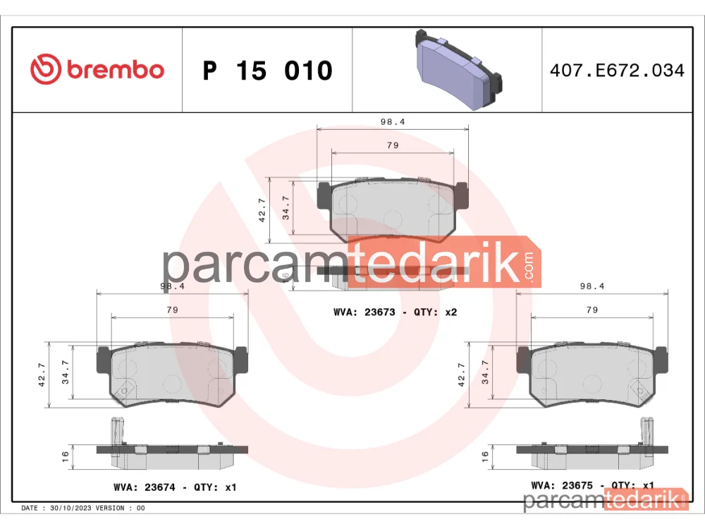 BREMBO P15010 | Fren Balatası (Arka) — SsangYong Rexton / Rexton II, SsangYong Actyon I, SsangYong Kyron