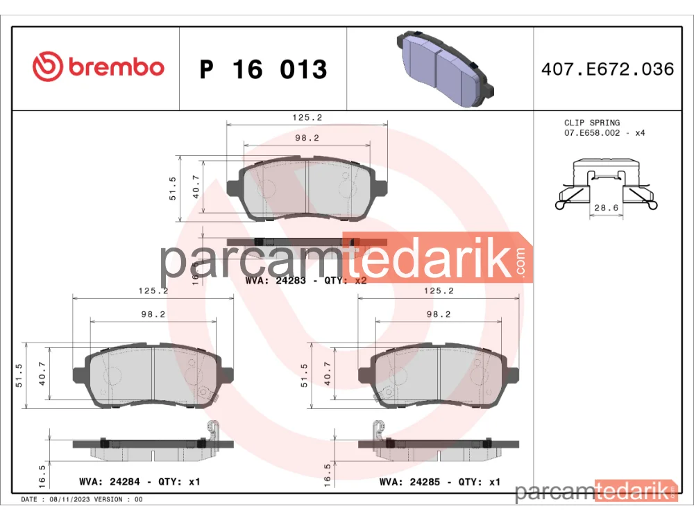 BREMBO P16013 | Fren Balatası (Ön) — Suzuki Swift V, Mazda 2, Suzuki Swift IV
