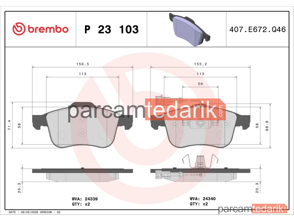 BREMBO P23103 | Fren Balatası (Ön) — Alfa Romeo 159 Sportwagon, Alfa Romeo Brera, Alfa Romeo Spider