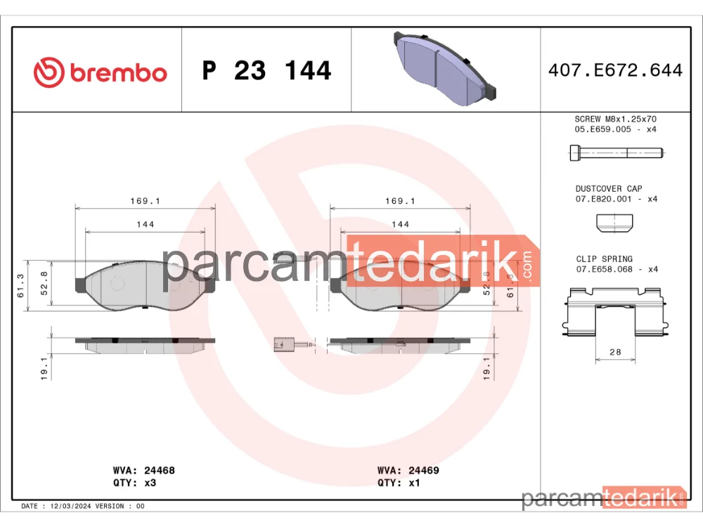 BREMBO P23144 | Fren Balatası (Ön)