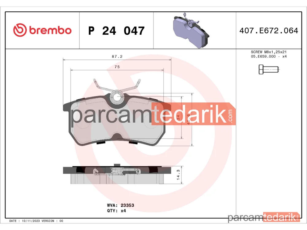 BREMBO P24047 | Fren Balatası (Arka) — Ford Focus I, Ford Fiesta VI, Ford Focus I Kombi