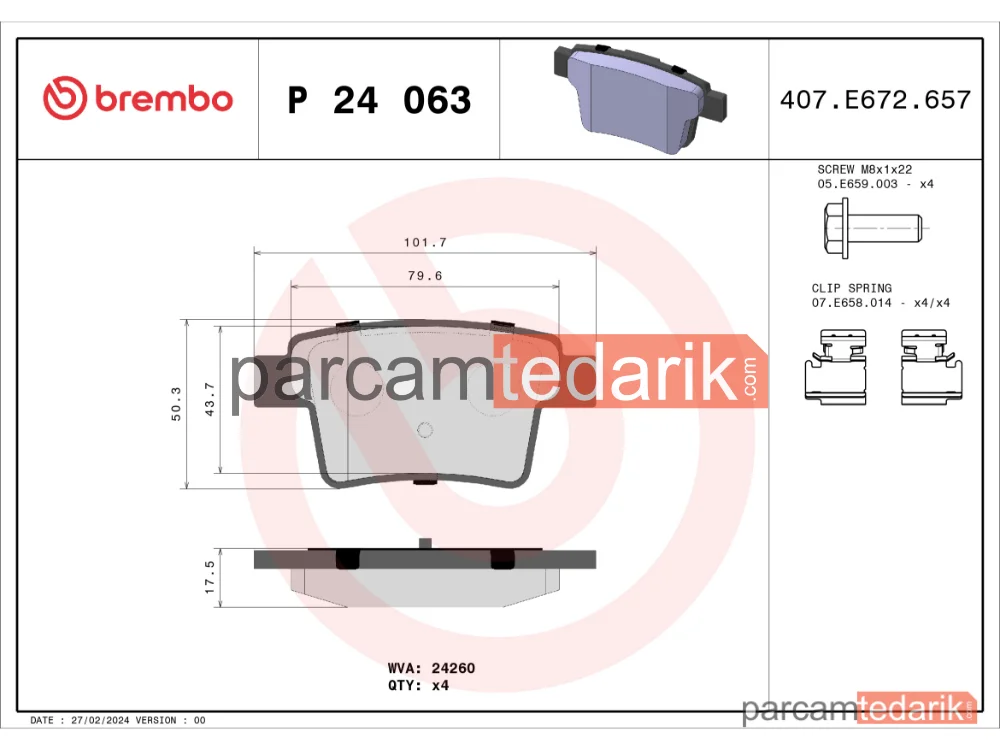 BREMBO P24063 | Fren Balatası (Arka) — Ford Mondeo III, Jaguar X-Type I, Proton Gen 2