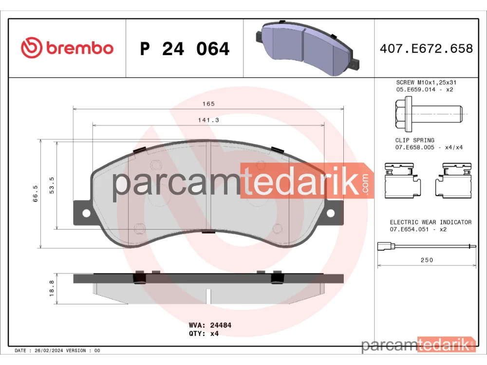BREMBO P24064 | Fren Balatası (Ön) — Ford Transit, Ford Transit Tourneo