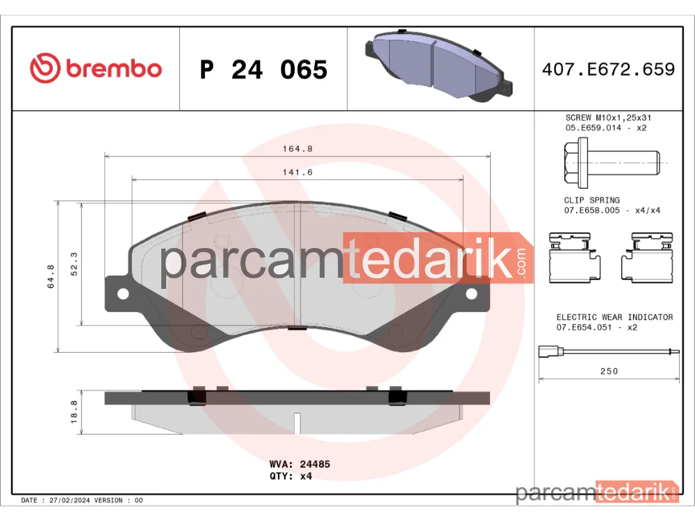 BREMBO P24065 | Fren Balatası (Ön) — Ford Transit, Ford Transit Tourneo