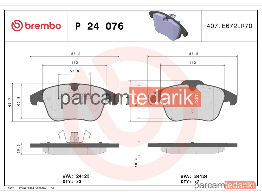 BREMBO P24076 | Fren Balatası (Ön, Max) — Volvo V60 I, Volvo V70 III, Volvo S80 II