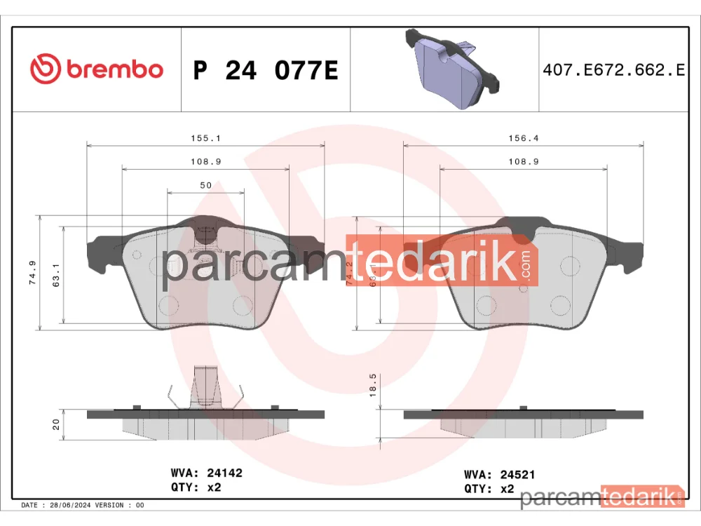 BREMBO P24077E | Fren Balatası (Ön) — Volvo V60 I