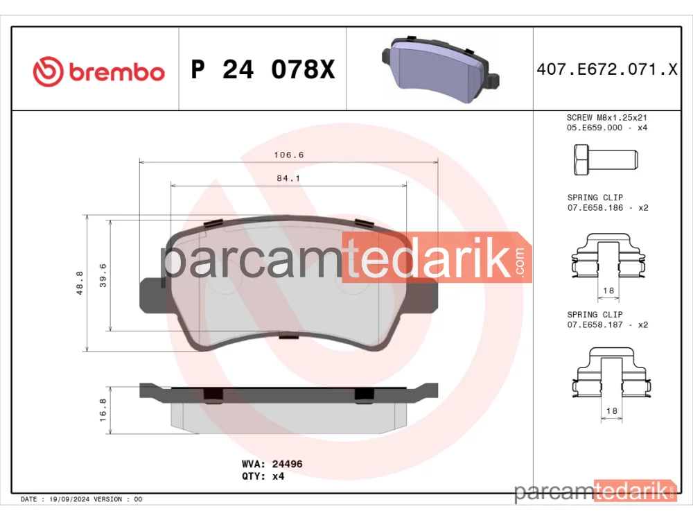 BREMBO P24078X | Fren Balatası (Arka, Max) — Volvo V60 I, Volvo V70 III, Volvo S80 II