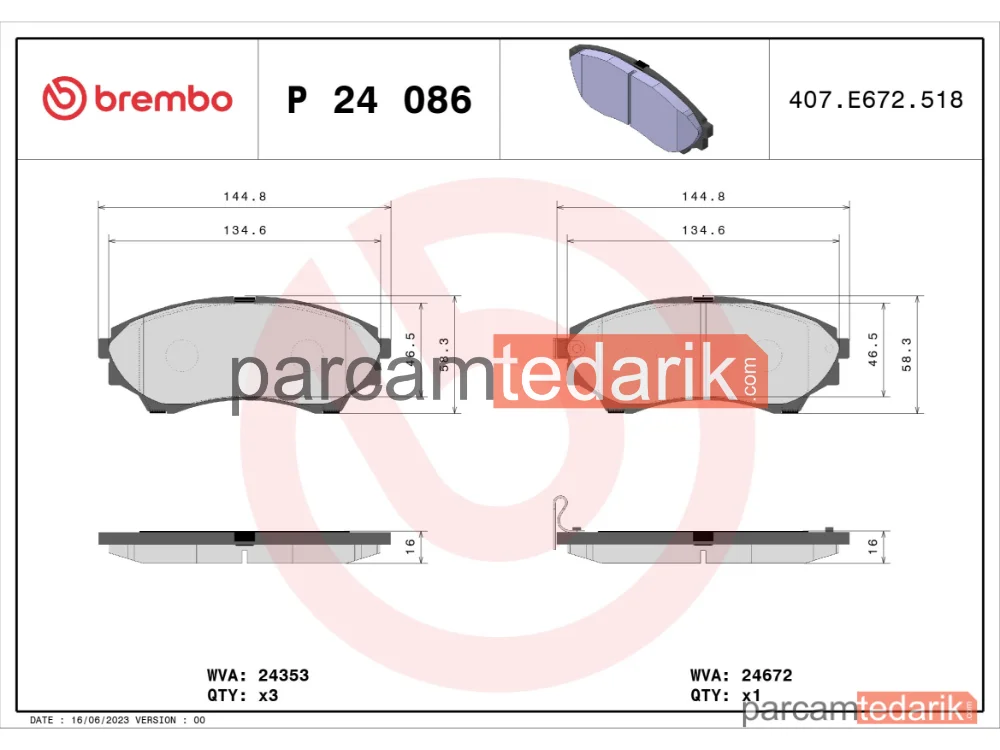 BREMBO P24086 | Fren Balatası (Ön) — Ford Ranger, Mazda BT-50 Pick-Up