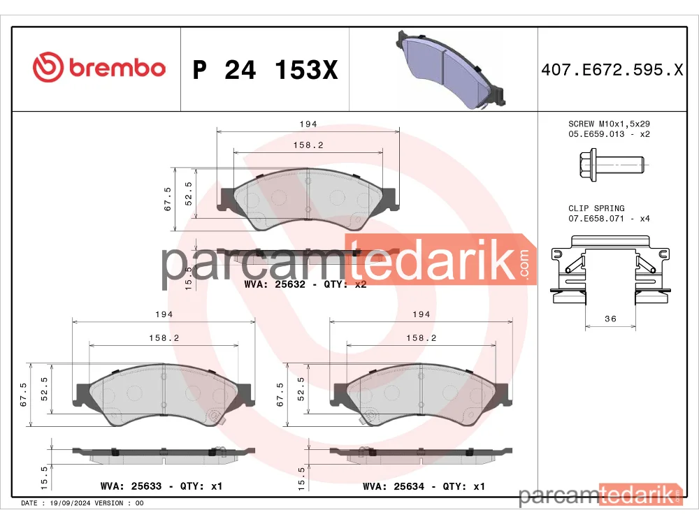 BREMBO P24153X | Fren Balatası (Ön) — Ford Ranger