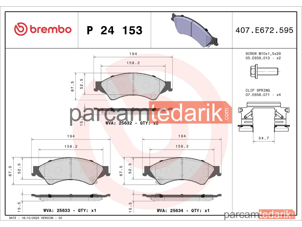 BREMBO P24153 | Fren Balatası (Ön) — Ford Ranger