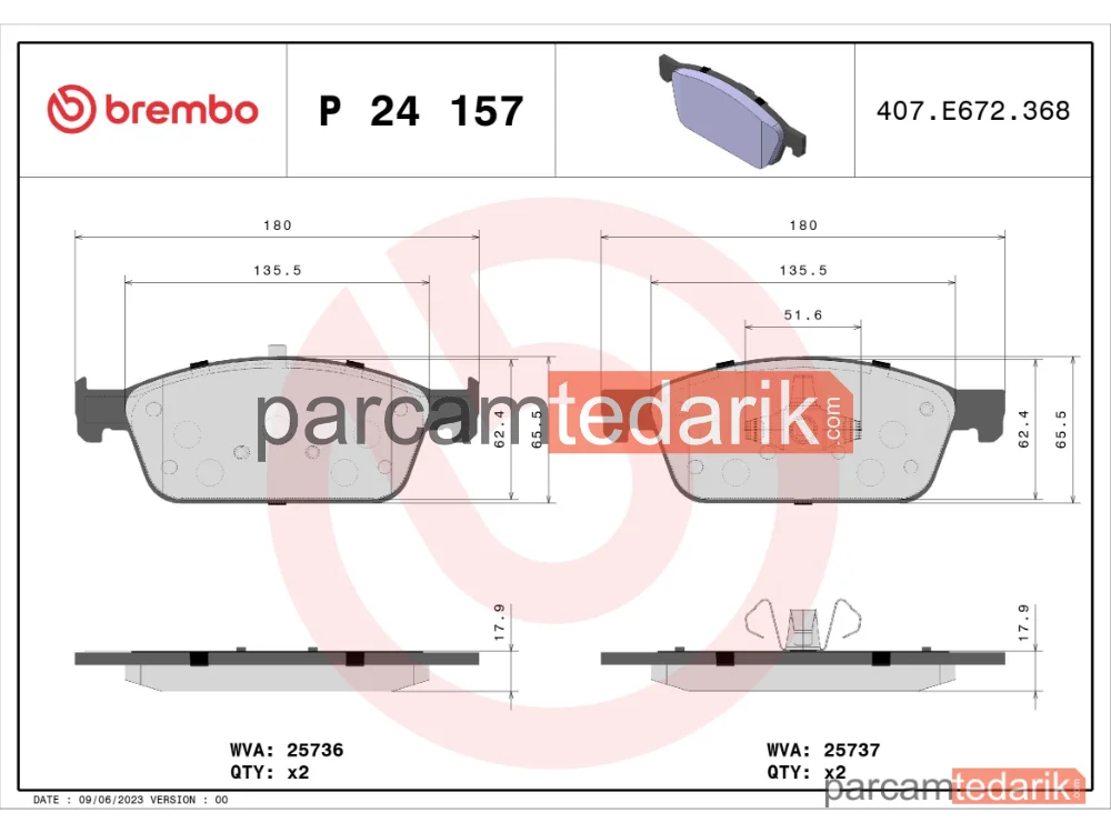 BREMBO P24157 | Fren Balatası (Ön) — Ford Kuga II, Ford Tourneo Connect / Grand Tourneo Connect V408 Mpv