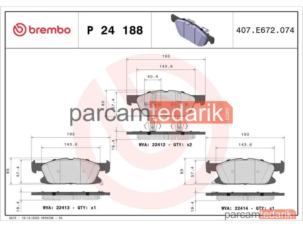 BREMBO P24188 | Fren Balatası (Ön) — Ford Galaxy III, Ford S-Max, Ford Kuga III