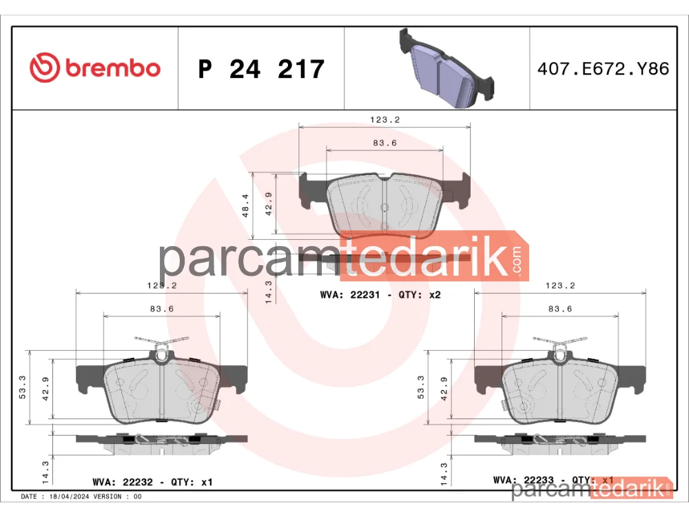 BREMBO P24217 | Fren Balatası (Arka, Max) — Ford Mondeo V, Ford Galaxy III, Ford Kuga II
