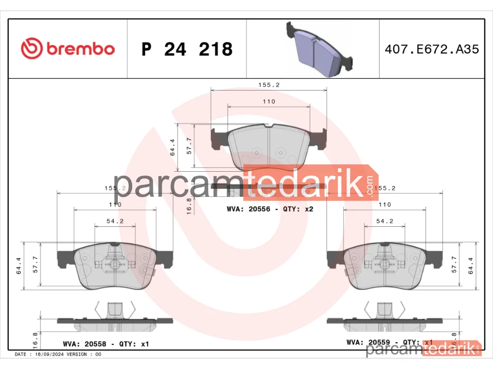 BREMBO P24218 | Fren Balatası (Ön) — Ford Focus IV, Ford Kuga III, Ford Puma