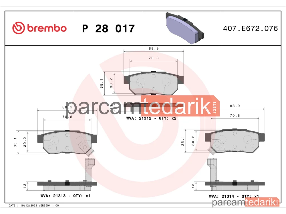 BREMBO P28017 | Fren Balatası (Arka) — Rover 200 II, Rover 400 II, Honda Civic VI Fastback