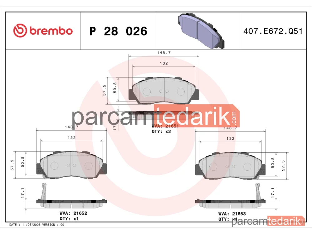 BREMBO P28026 | Fren Balatası (Ön) — Rover 600 I, Honda Accord V, Honda Accord VII