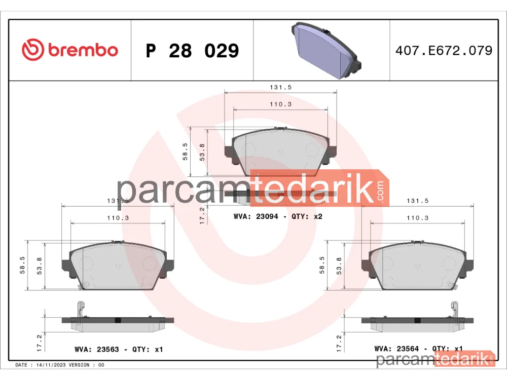 BREMBO P28029 | Fren Balatası (Ön) — Nissan Primera, Nissan Almera Tino, Honda Accord VI