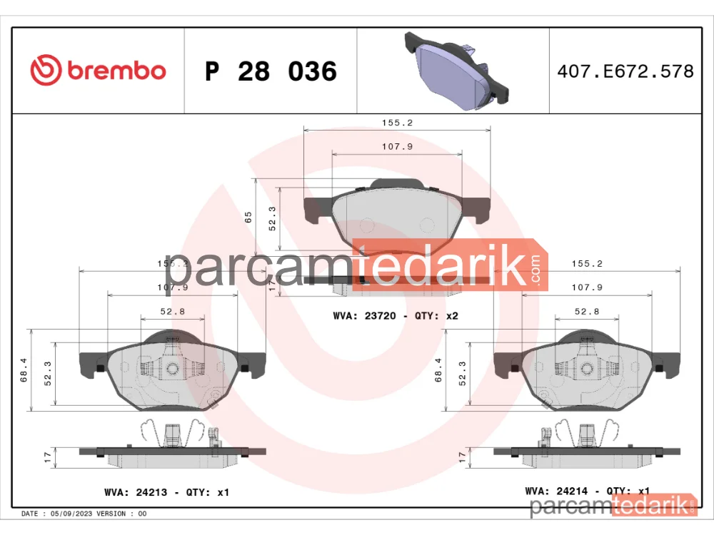 BREMBO P28036 | Fren Balatası (Ön) — Honda Accord VII, Honda Accord VII Tourer