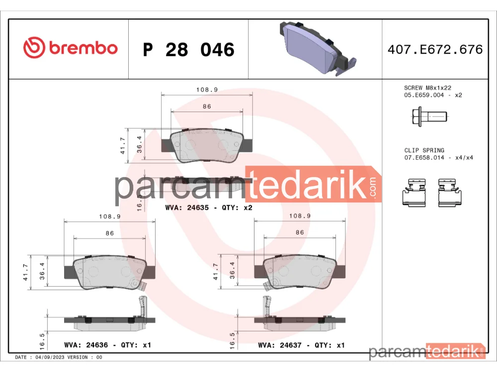BREMBO P28046 | Fren Balatası (Arka) — Honda Cr-V III, Honda Cr-V IV