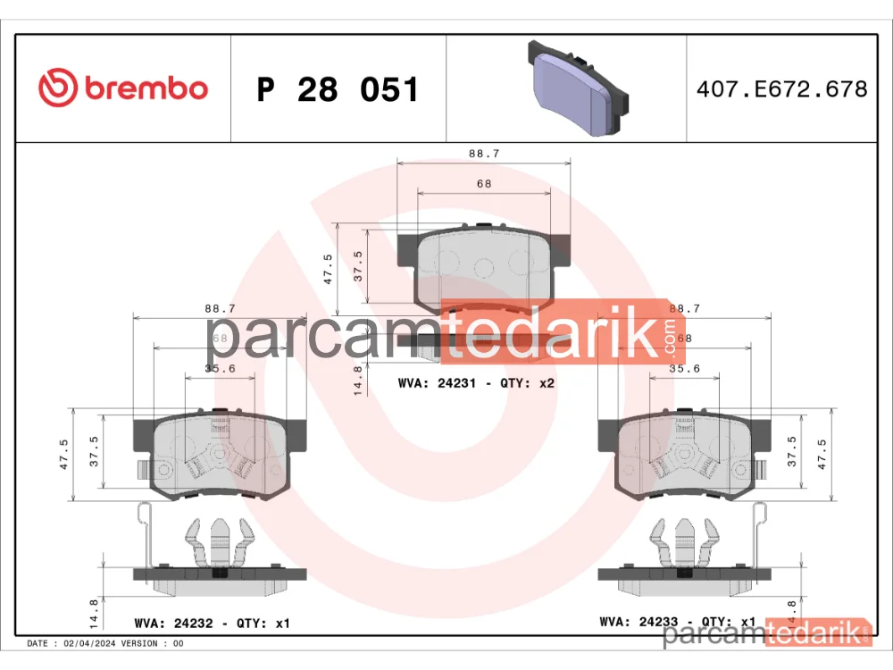 BREMBO P28051 | Fren Balatası (Arka) — Honda Cr-V III, Honda Accord VIII, Honda Cr-V II