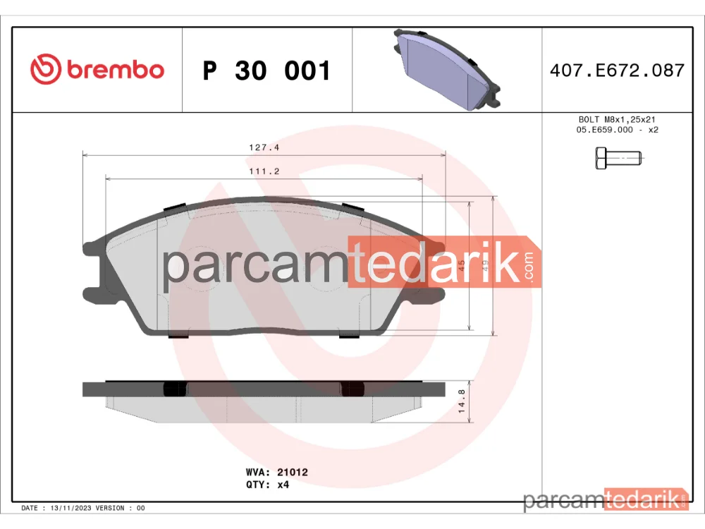 BREMBO P30001 | Fren Balatası (Ön) — Hyundai Getz, Hyundai Pony / Excel, Hyundai Pony