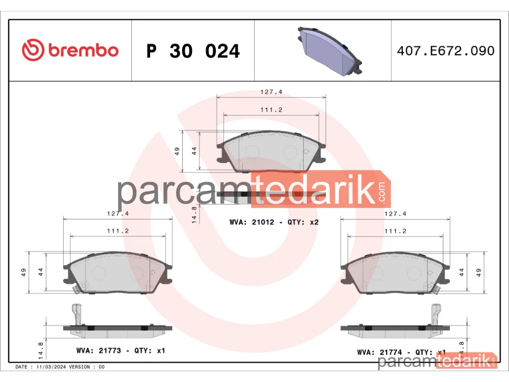 BREMBO P30024 | Fren Balatası (Arka) — Hyundai Accent II, Hyundai Getz, Hyundai Accent I