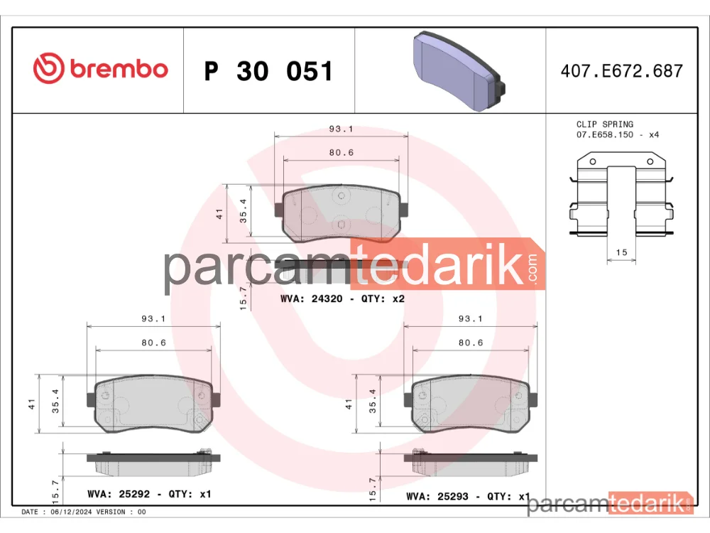 P30051 | Fren Balatası (Arka) — Hyundai ix35, Kia Ceed SW, Kia Pro Ceed