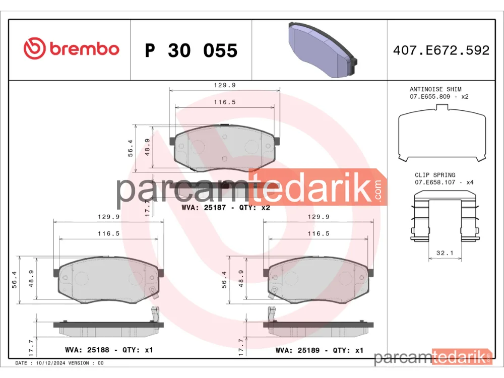 BREMBO P30055 | Fren Balatası (Ön) — Hyundai ix20, Kia Optima Sportswagon, Kia Optima