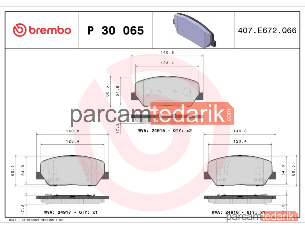 BREMBO P30065 | Fren Balatası (Ön) — Hyundai i30 Coupe, Kia Ceed, Hyundai i30